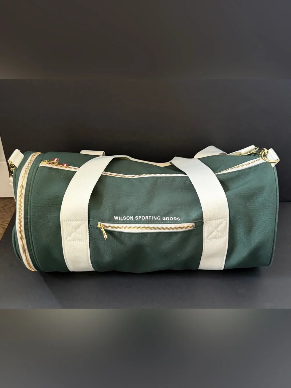 Wilson Green Canvas Duffel Bag with White Straps